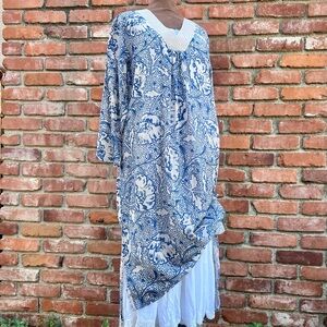 Arts and Craft Vintage Style Print Cotton Linen Blend Dress Tunic